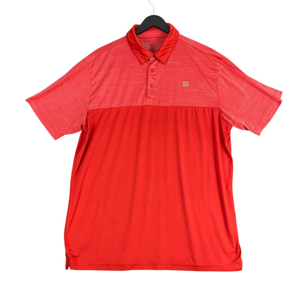 Three Sixty Six Polo Performance Mens L Red Striped Colorblock Golf Short Sleeve